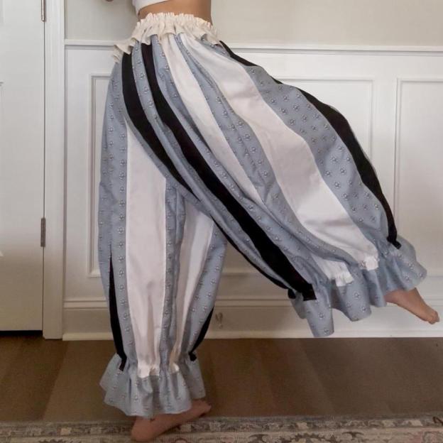 Women's Blue and Black Trousers