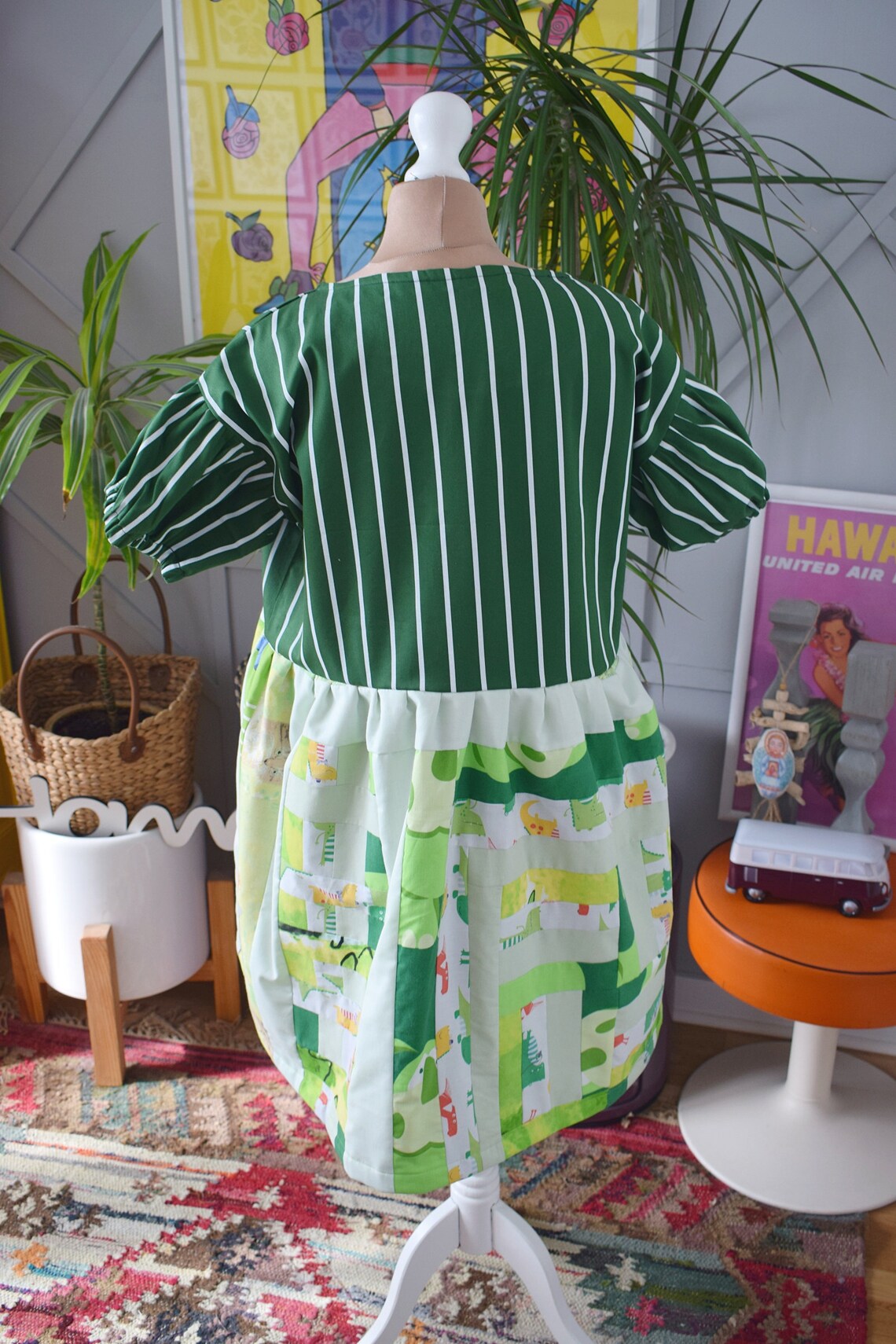 Green Stripe Patchwork Dress