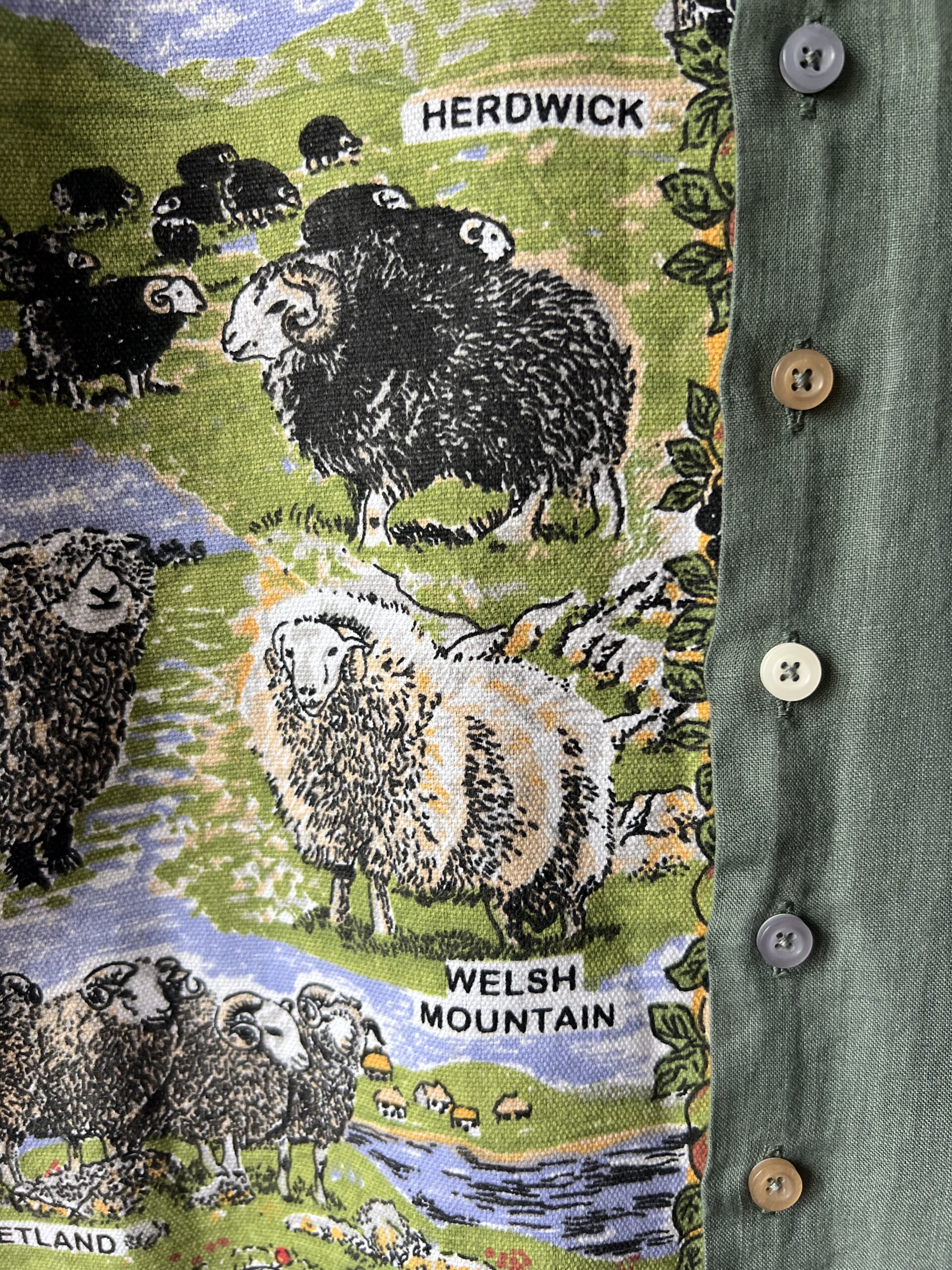 Sheep Breeds Vintage Patchwork Cotton Linen Long Sleeve Shirt