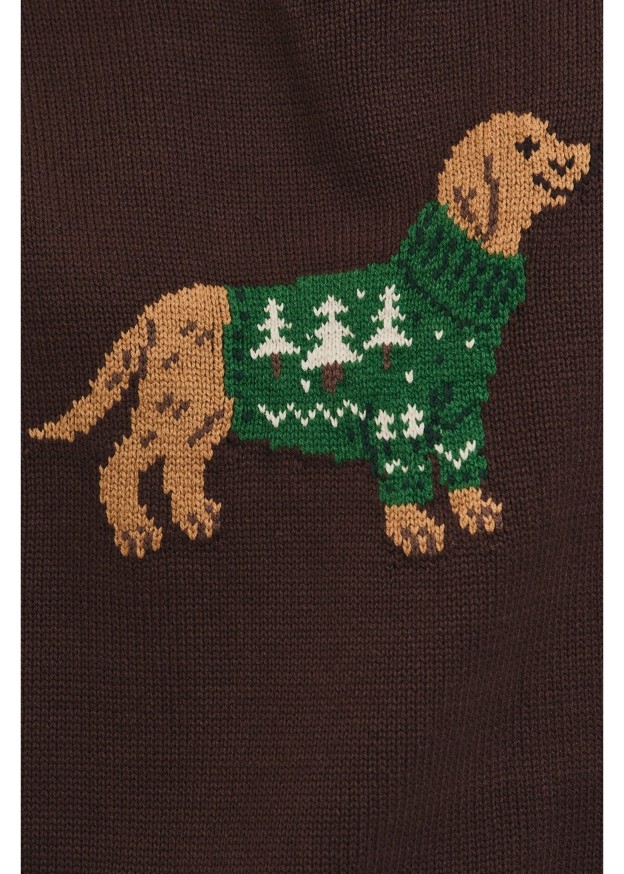 Crew Neck Dog with Sweater Graphic Sweater