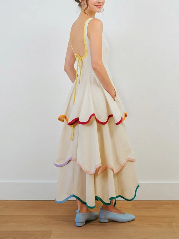 The Layered Scallop Midi-White