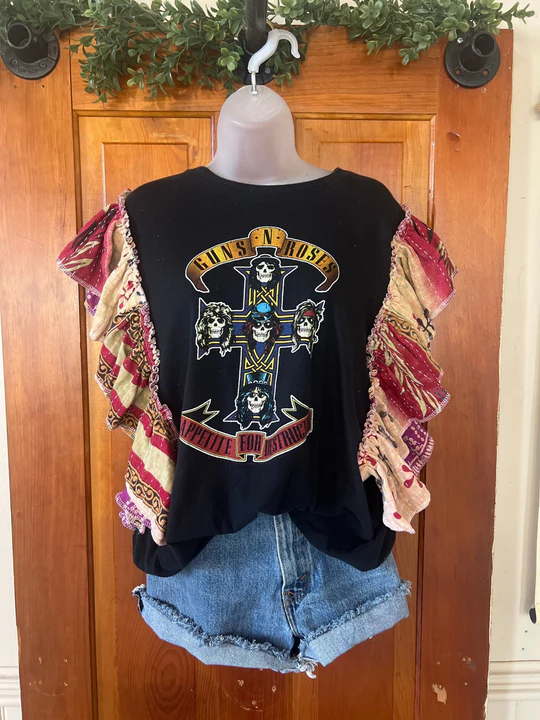 Guns-n-Roses kantha ruffle sleeves tee