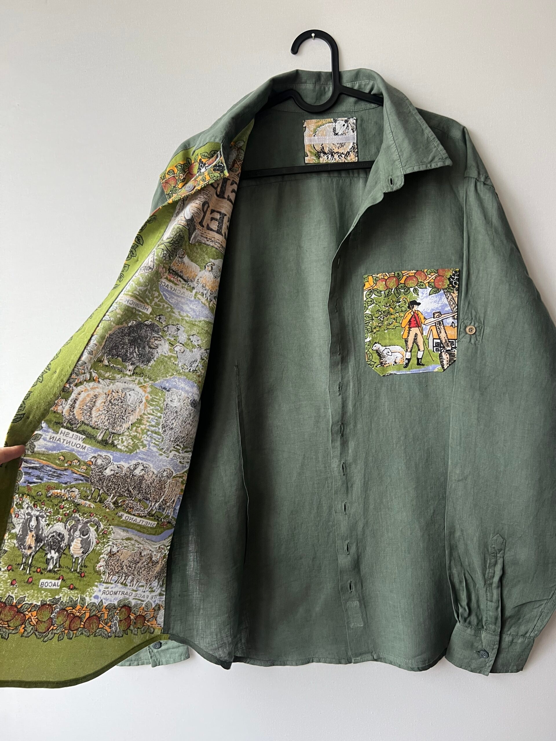 Sheep Breeds Vintage Patchwork Cotton Linen Long Sleeve Shirt