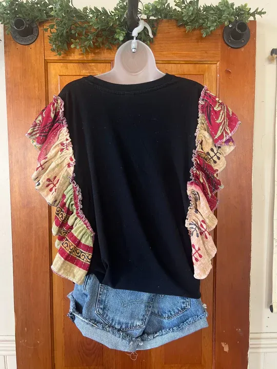 Guns-n-Roses kantha ruffle sleeves tee