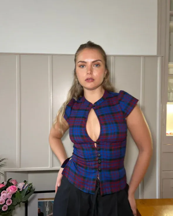 The Paulina Top in Blueberry Tartan