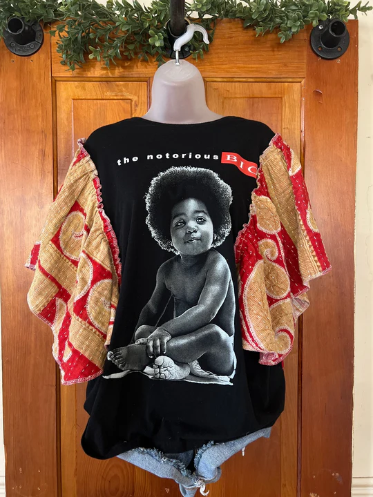 The Notorious B I G butterfly sleeves kantha tee