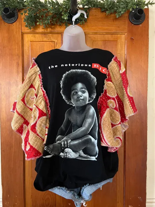 The Notorious B I G butterfly sleeves kantha tee