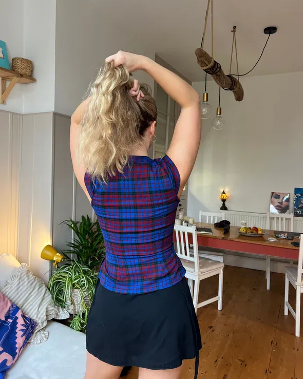 The Paulina Top in Blueberry Tartan
