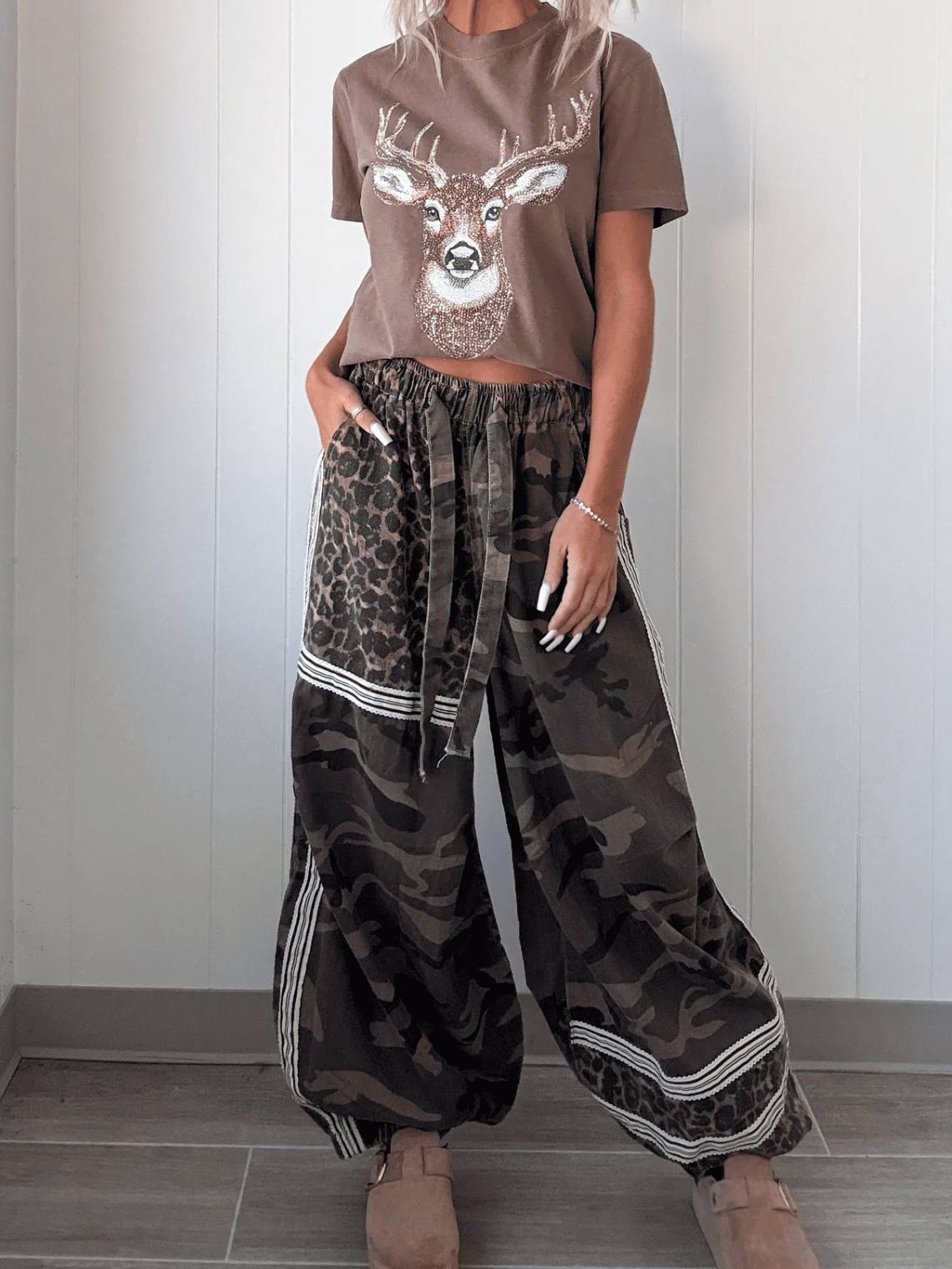 Alex Lined Leopard Detail Jogging Pants - Camo