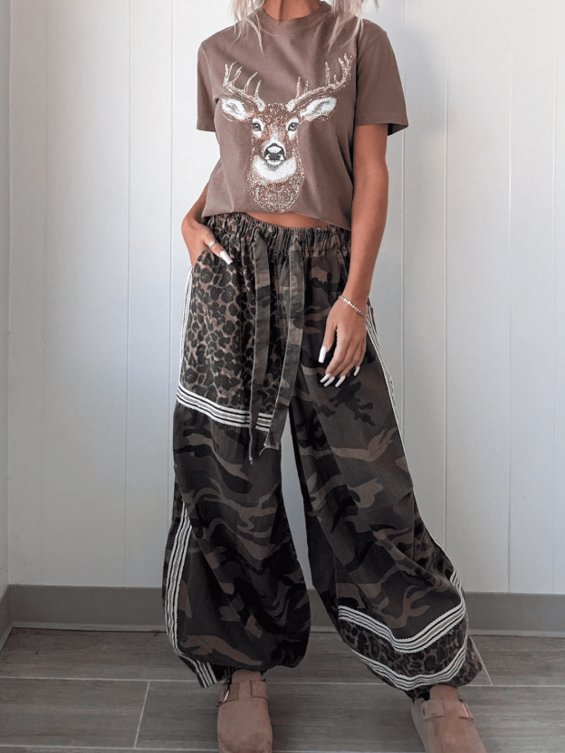 Alex Lined Leopard Detail Jogging Pants - Camo