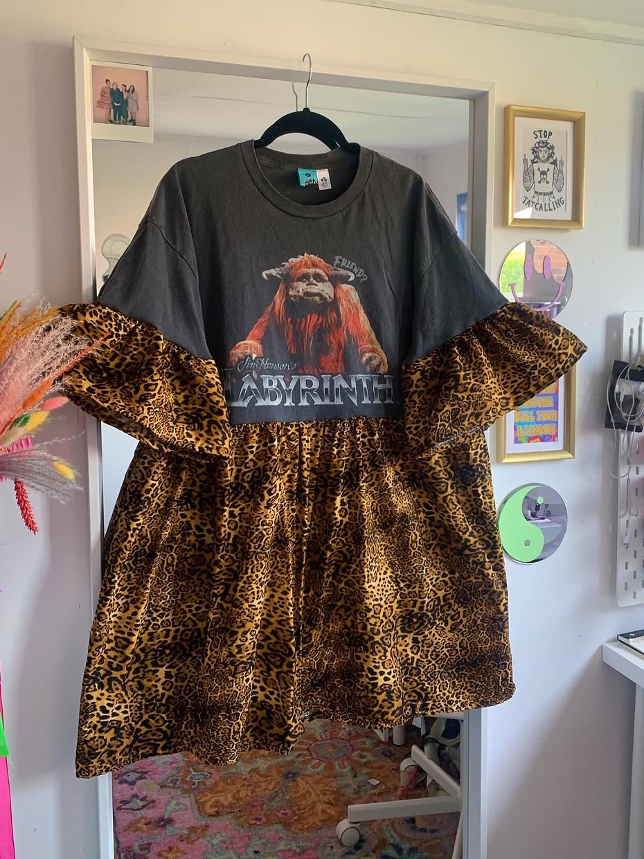Labyrinth Movie Leopard Patchwork Oversized Shirt Dress