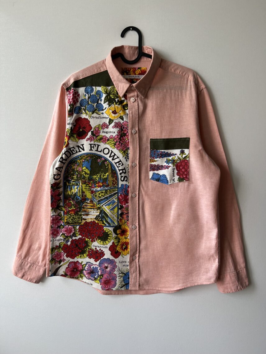 Garden Floral Patchwork Cotton Linen Long Sleeve Shirt