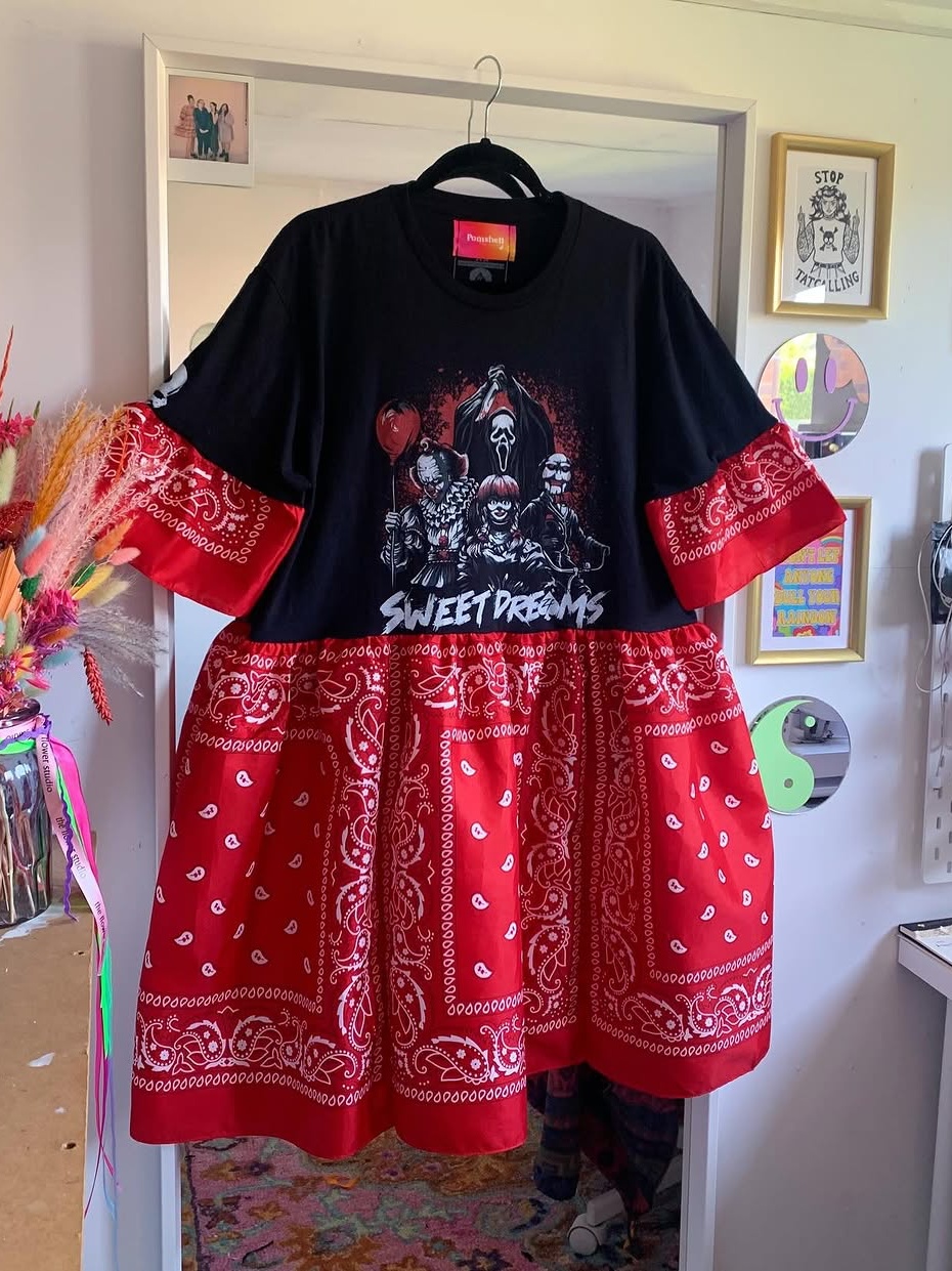 Sweet Dreams Horror Bandana Patchwork Shirt Dress