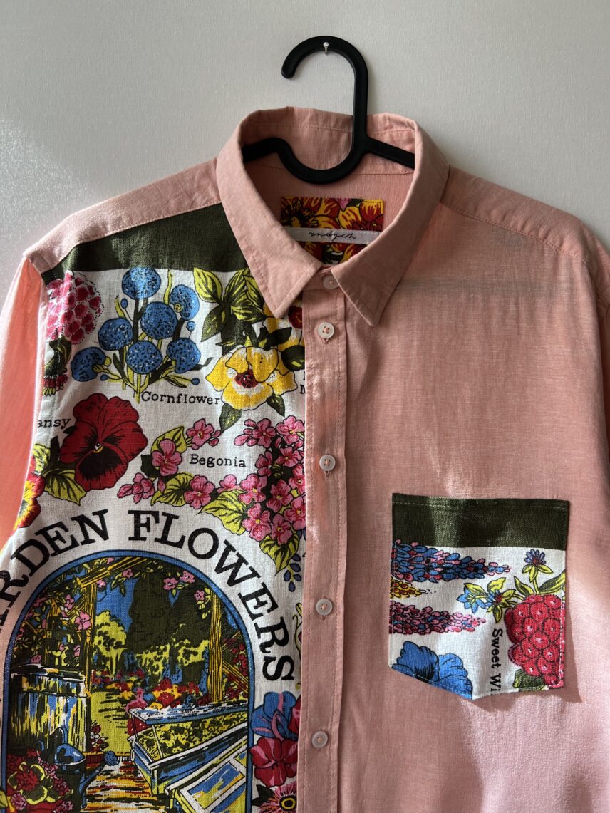Garden Floral Patchwork Cotton Linen Long Sleeve Shirt