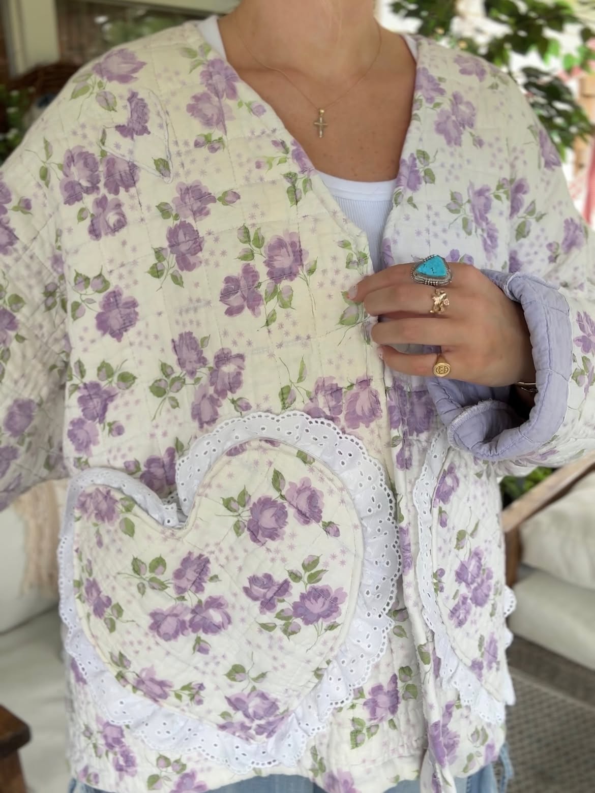 Women's Purple Floral Quilted Jacket