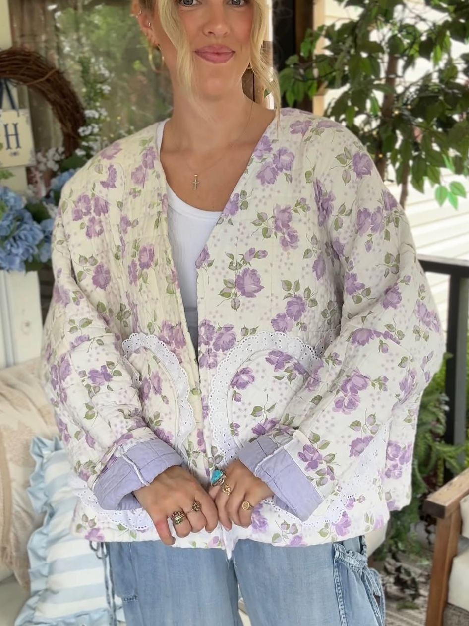 Women's Purple Floral Quilted Jacket