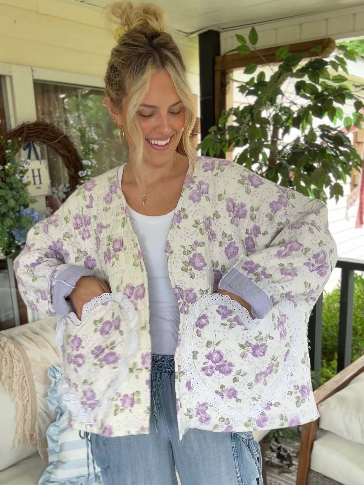 Women's Purple Floral Quilted Jacket