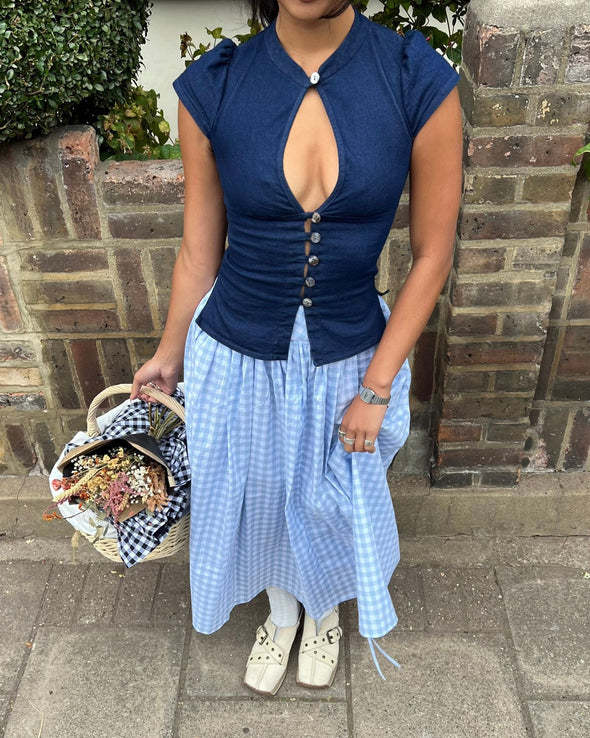 The Paulina Top in Indigo Denim