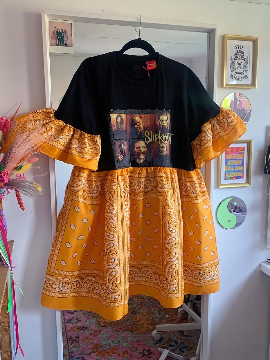 Slipknot Orange Bandana Patchwork Shirt Dress