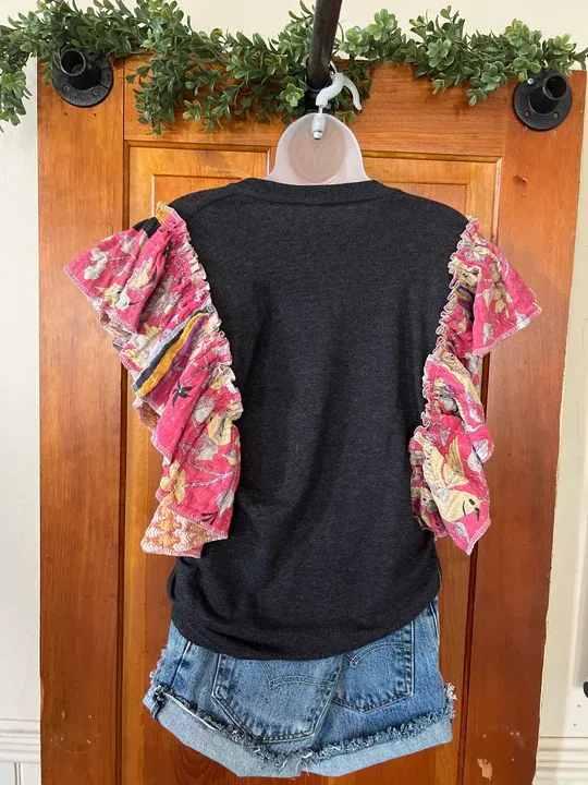 NIRVANA kantha ruffle sleeves tee