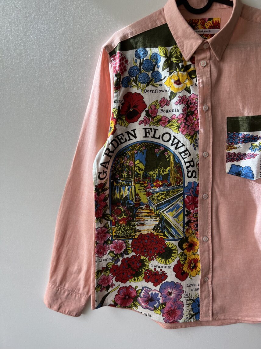Garden Floral Patchwork Cotton Linen Long Sleeve Shirt