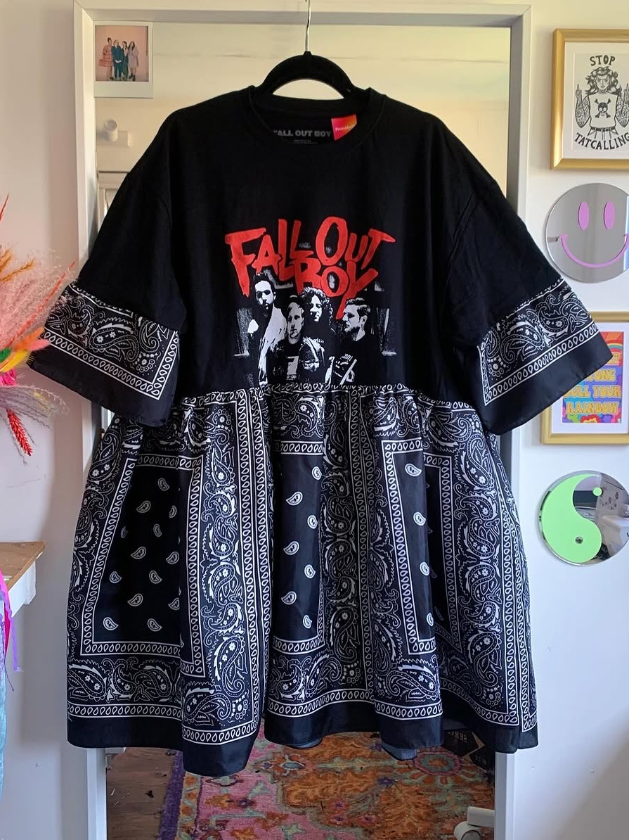 Fall Out Boy Black Bandana Patchwork Shirt Dress