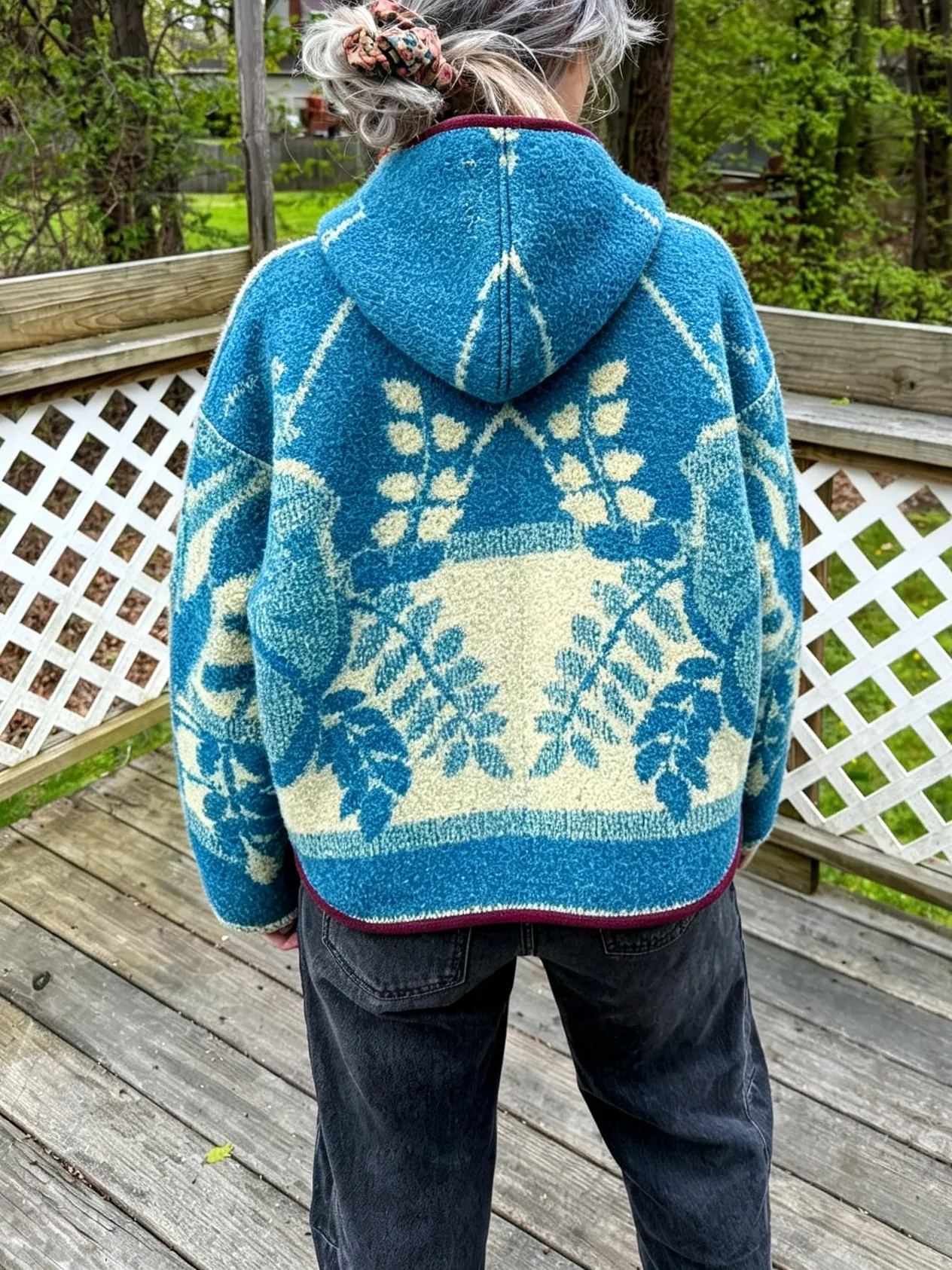 Vintage Floral Jacquard Fleece Hooded Jacket