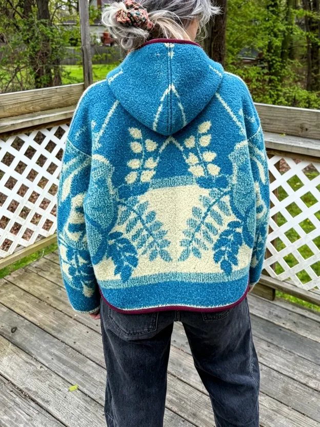 Vintage Floral Jacquard Fleece Hooded Jacket