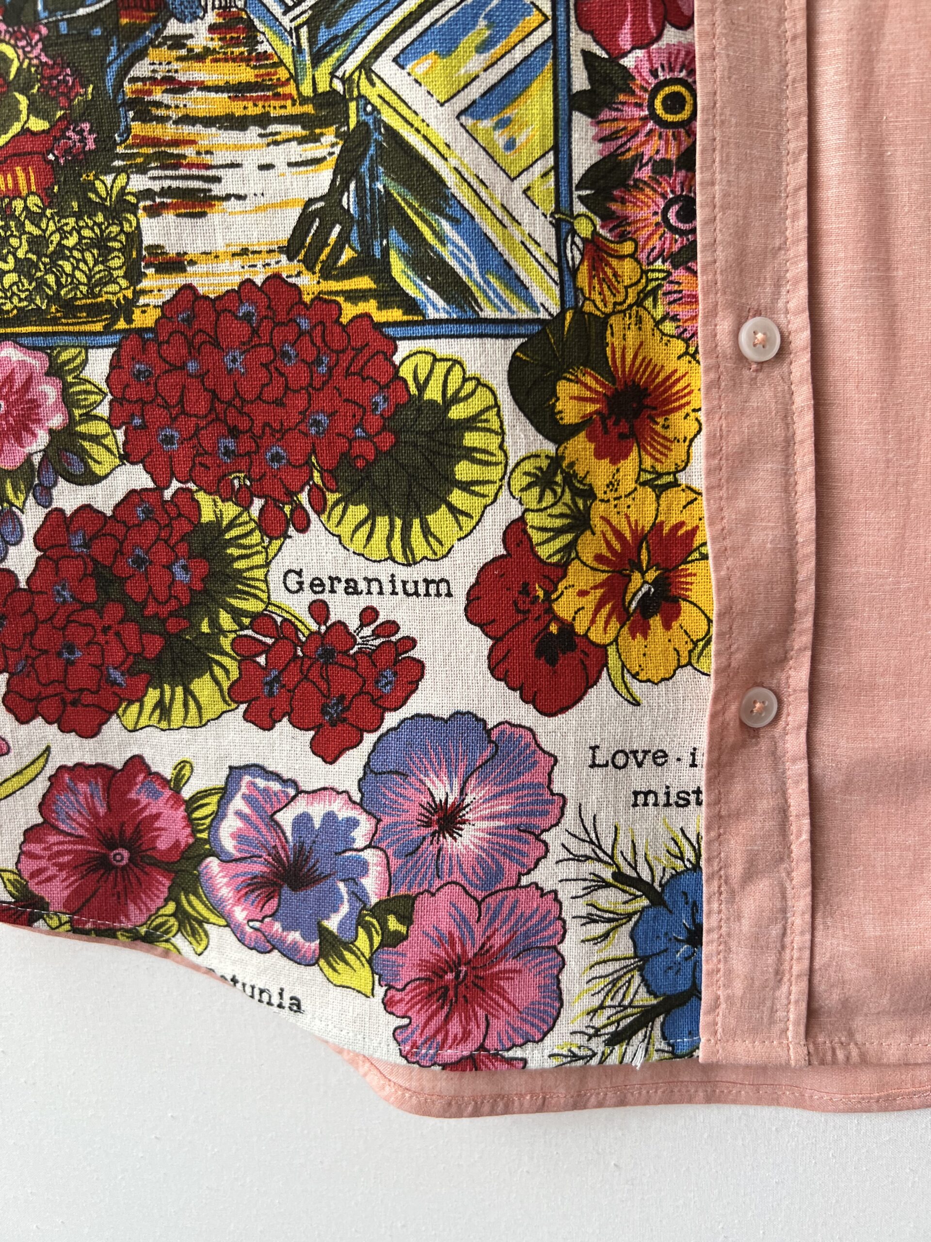 Garden Floral Patchwork Cotton Linen Long Sleeve Shirt