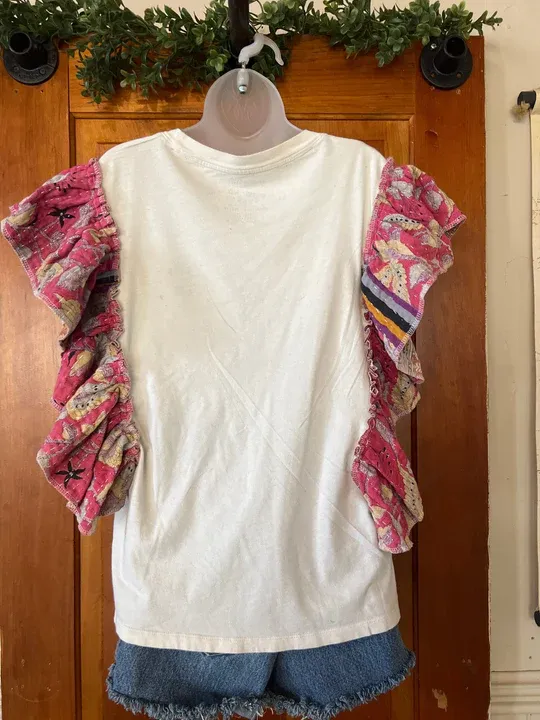Nirvana -pink kantha ruffle sleeves tee