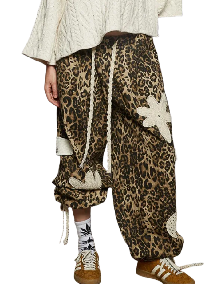 leopard print patch jogging pants