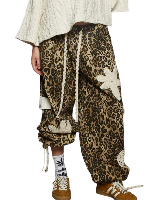 leopard print patch jogging pants
