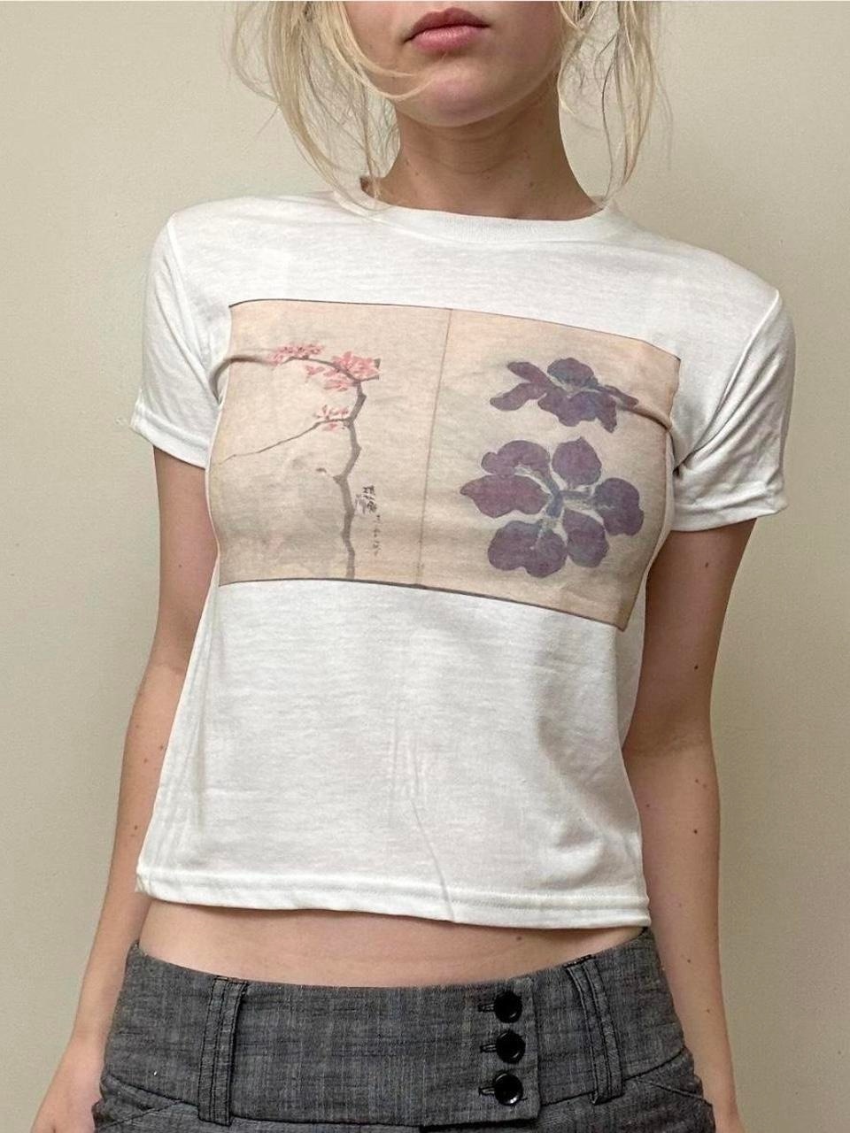 Women's White and Grey T-shirt