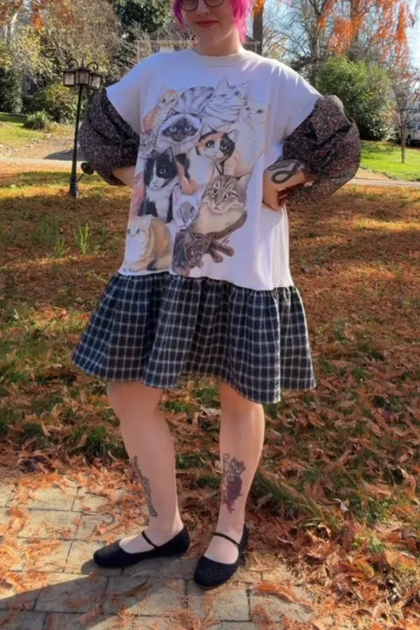 Cat-print Patchwork Dress