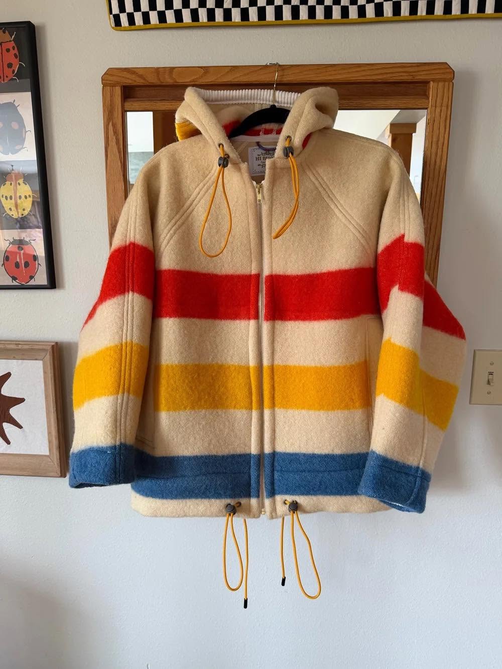 Color‑Block Stripe Wool‑Blend Hooded Drawstring Jacket