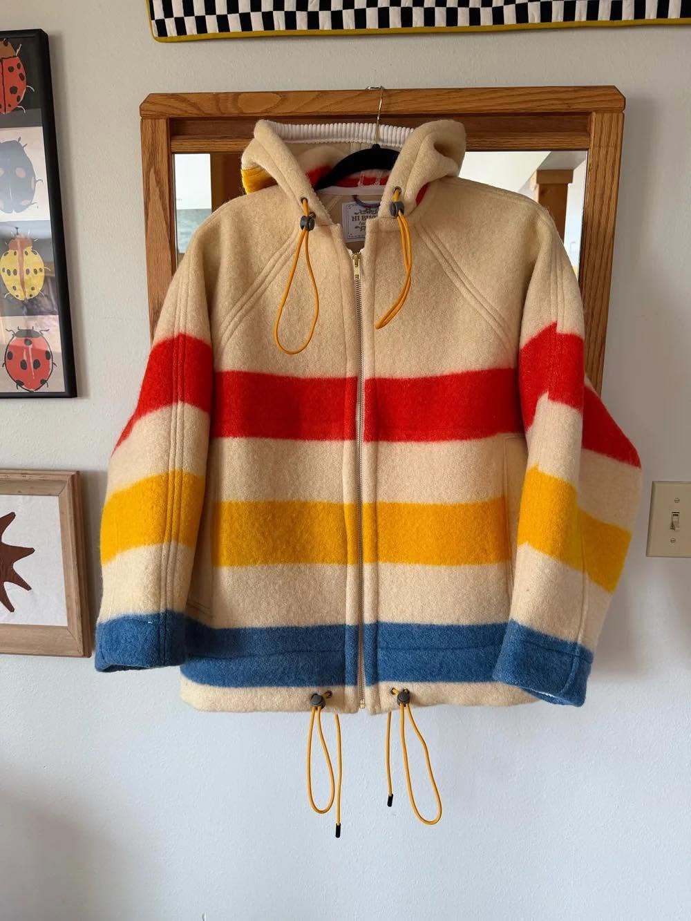 Color‑Block Stripe Wool‑Blend Hooded Drawstring Jacket