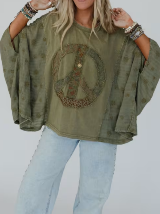 Peace Within Kimono Sleeve Tee Olive