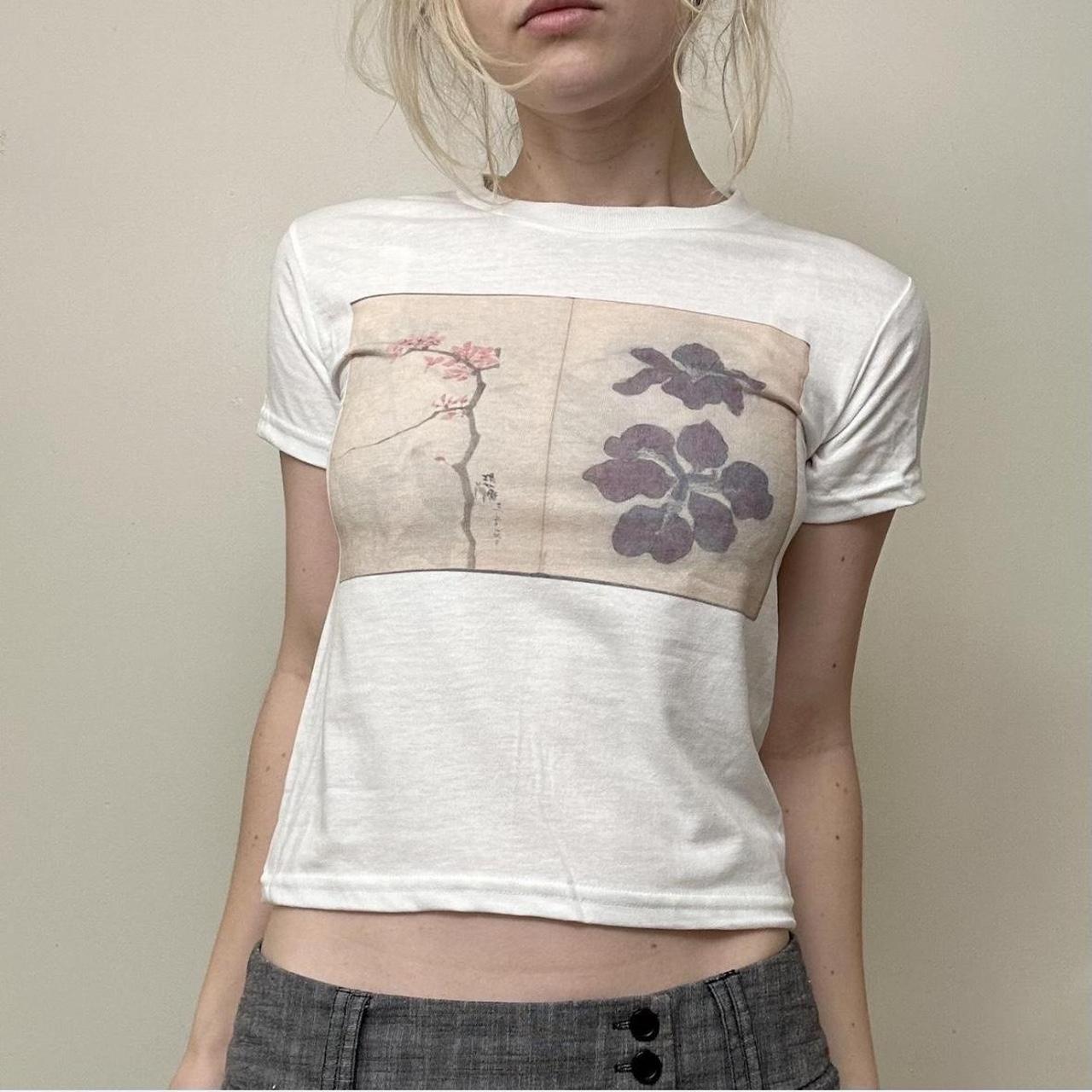 Women's White and Grey T-shirt