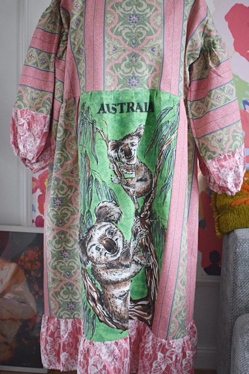 Australia Koala Print Lace Trim Dress