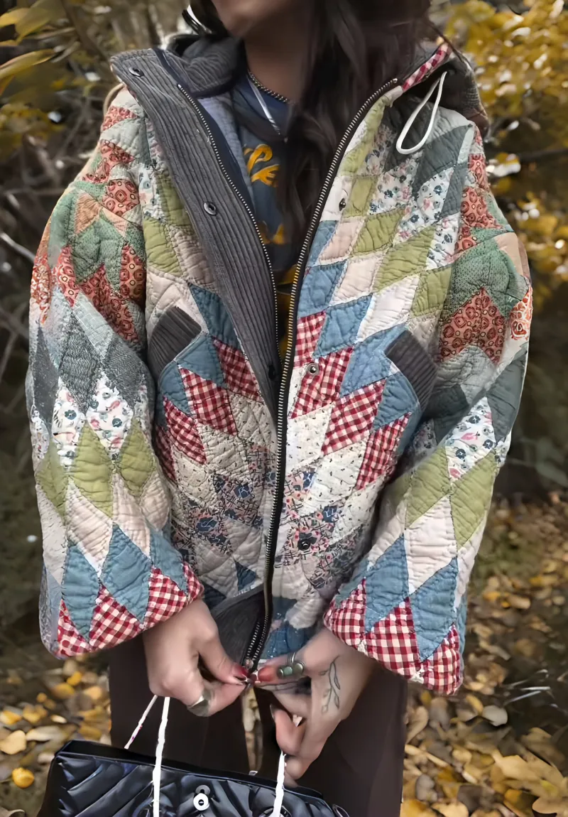 Vintage Quilt Patchwork Hooded Jacket