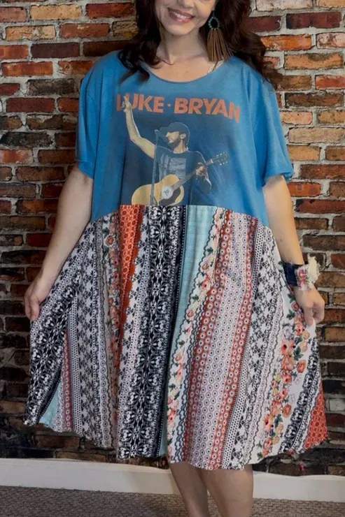 Luke Bryan Printed Patchwork Dress