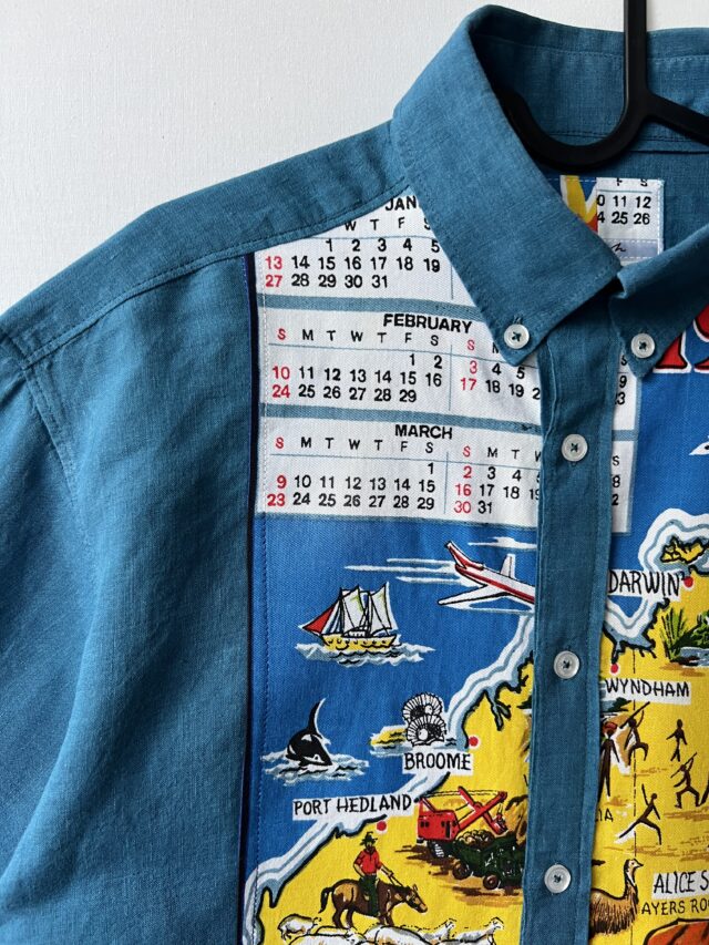 Vintage Australia Map Print Cotton Linen Short Sleeve Shirt