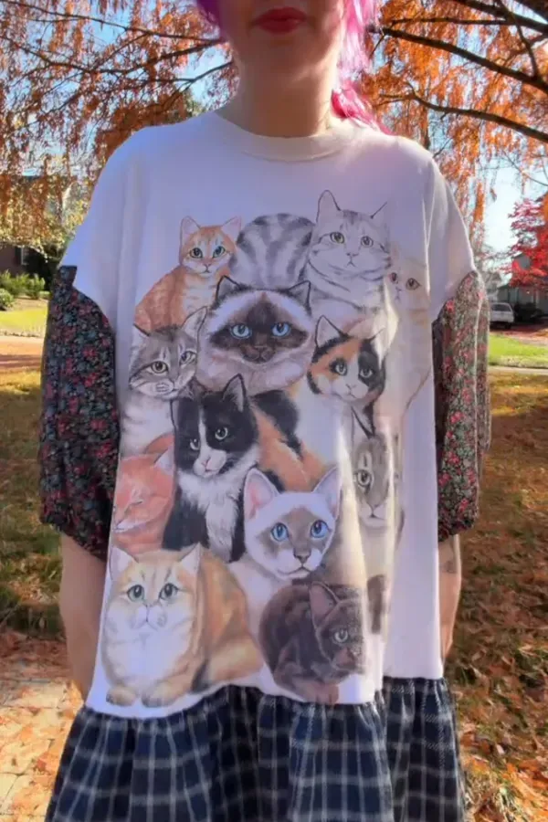 Cat-print Patchwork Dress