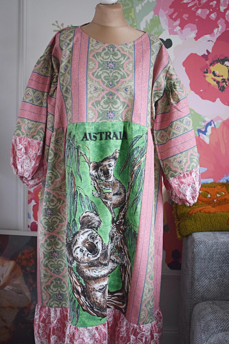 Australia Koala Print Lace Trim Dress