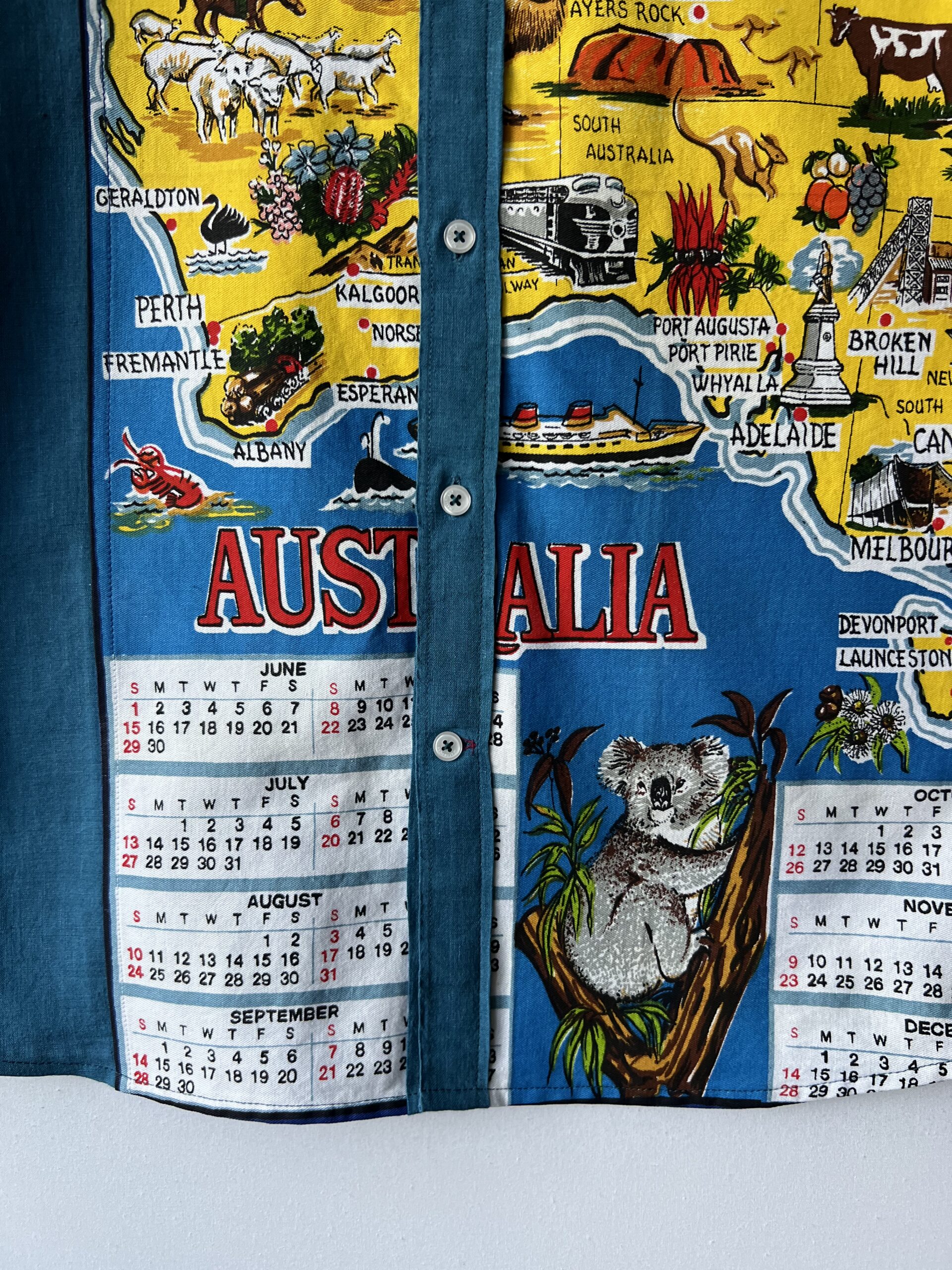 Vintage Australia Map Print Cotton Linen Short Sleeve Shirt