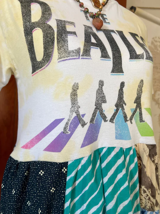 The Beatles yellow tie dye patchwork maxi dress