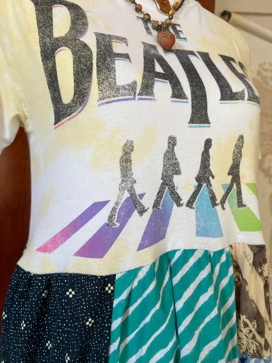 The Beatles yellow tie dye patchwork maxi dress