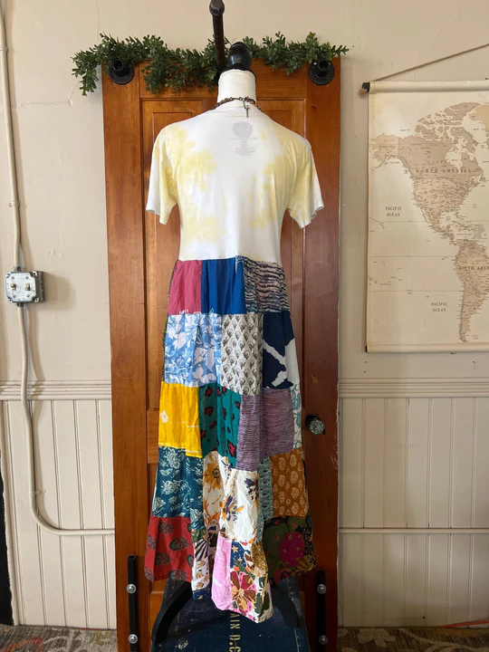 The Beatles yellow tie dye patchwork maxi dress