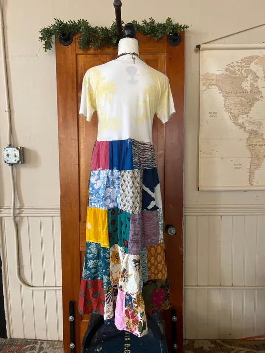 The Beatles yellow tie dye patchwork maxi dress