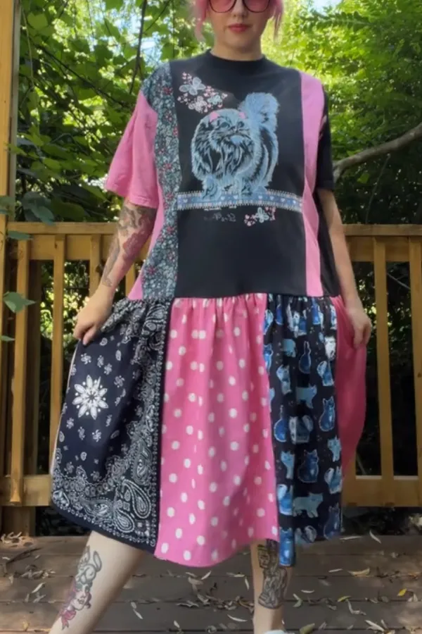 Pussycat Print Multicolor Piece Dress